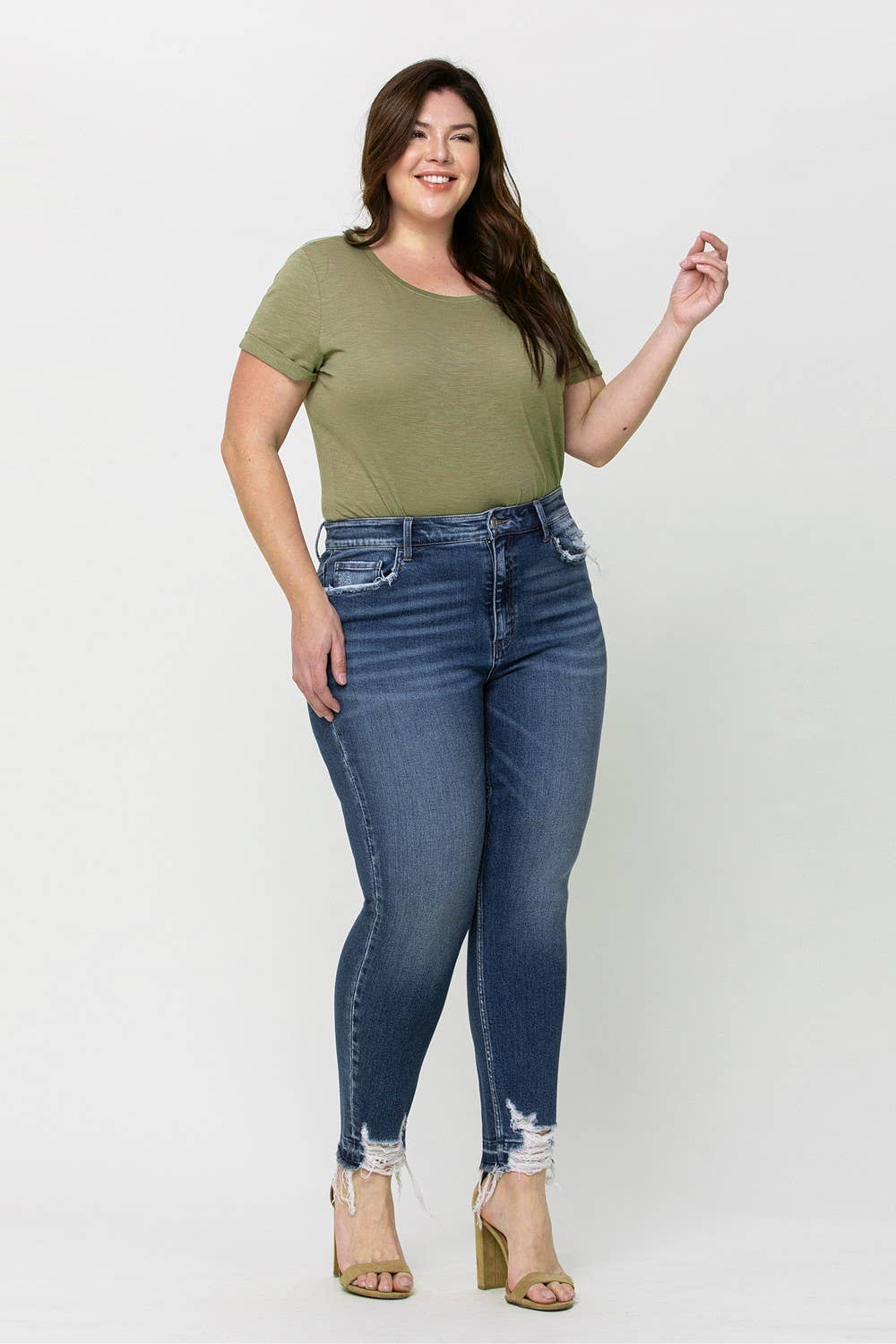 Haylie Plus Size High Rise Distressed Hem Crop Skinny Jeans