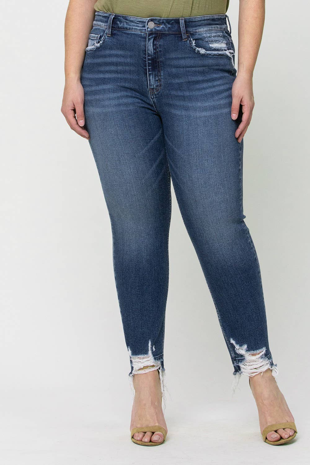 Haylie Plus Size High Rise Distressed Hem Crop Skinny Jeans