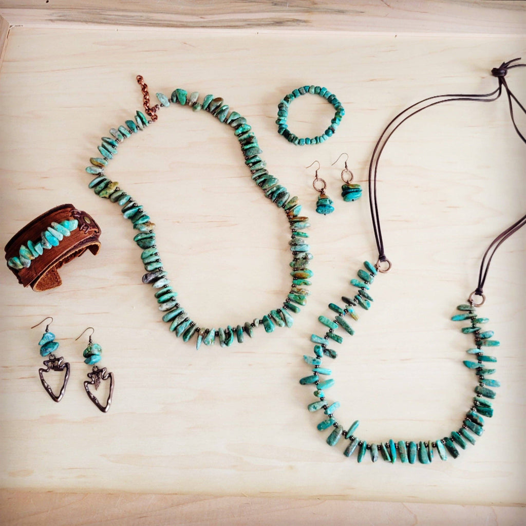 Natural Turquoise Stacked Stone Necklace Matinee Length