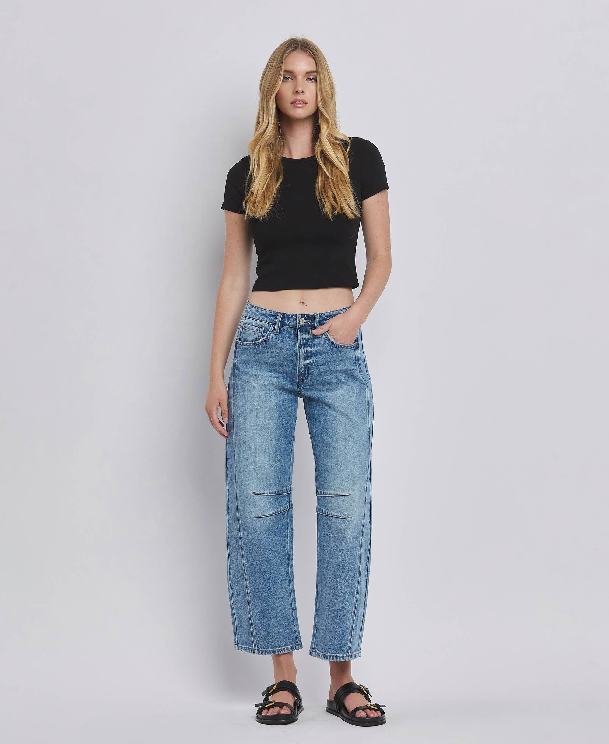 *HIGH RISE DART STRUCTURED FIT BARREL LEG JEANS JUNE 1-3
