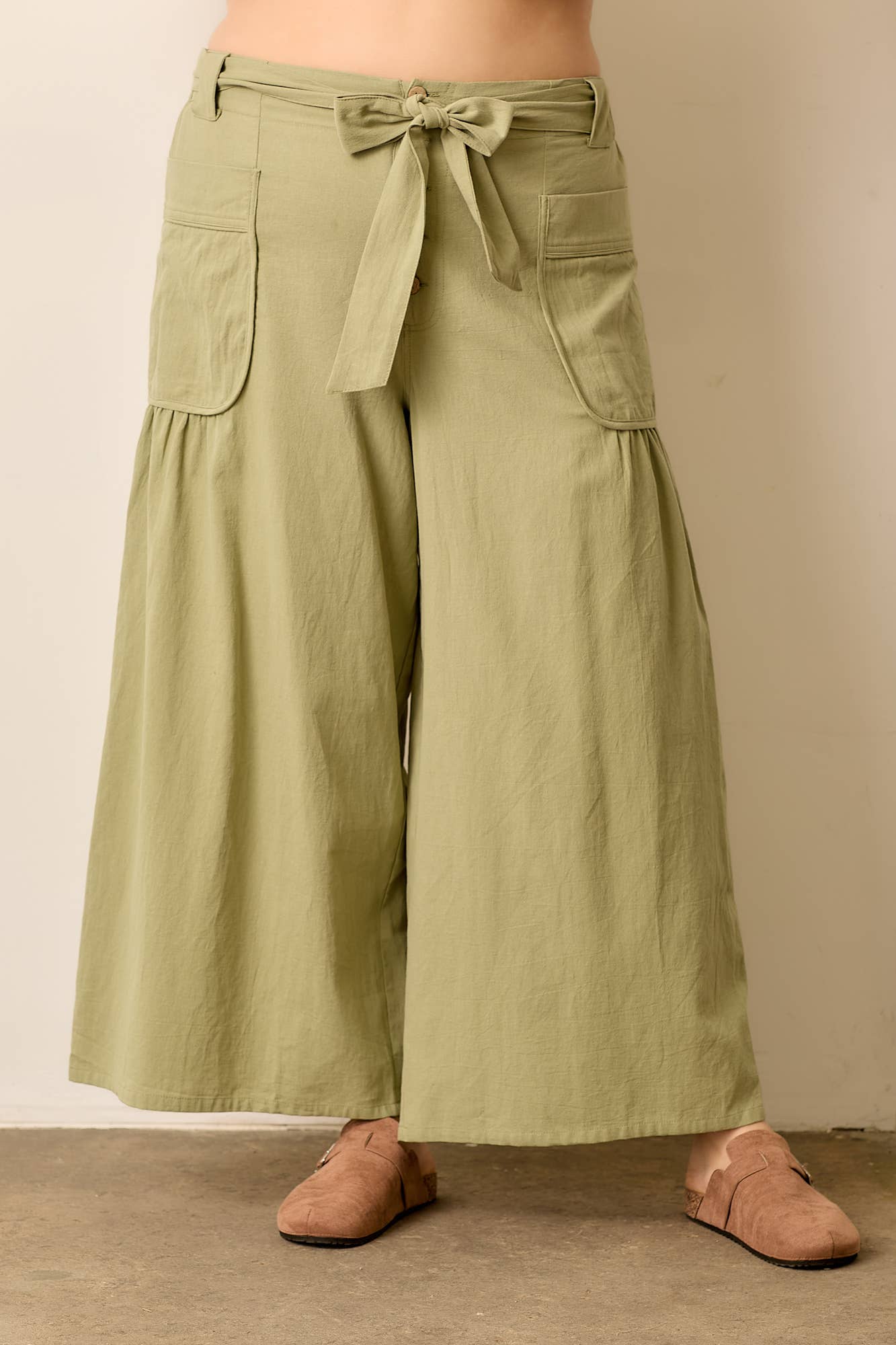 Waist Tie Pants with Pockets - Plus