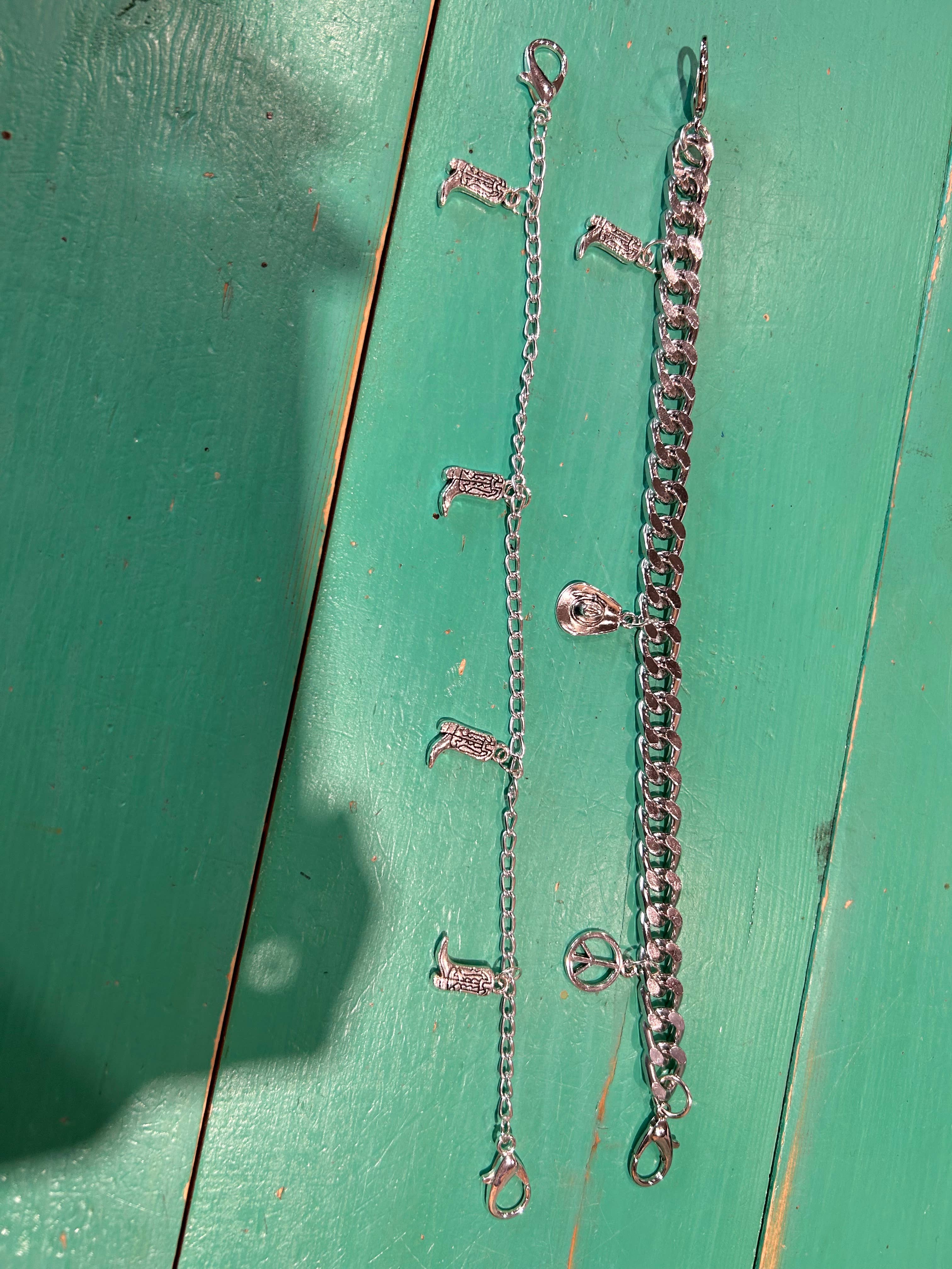 Silver Cowboy Boot Trucker Hat Chain