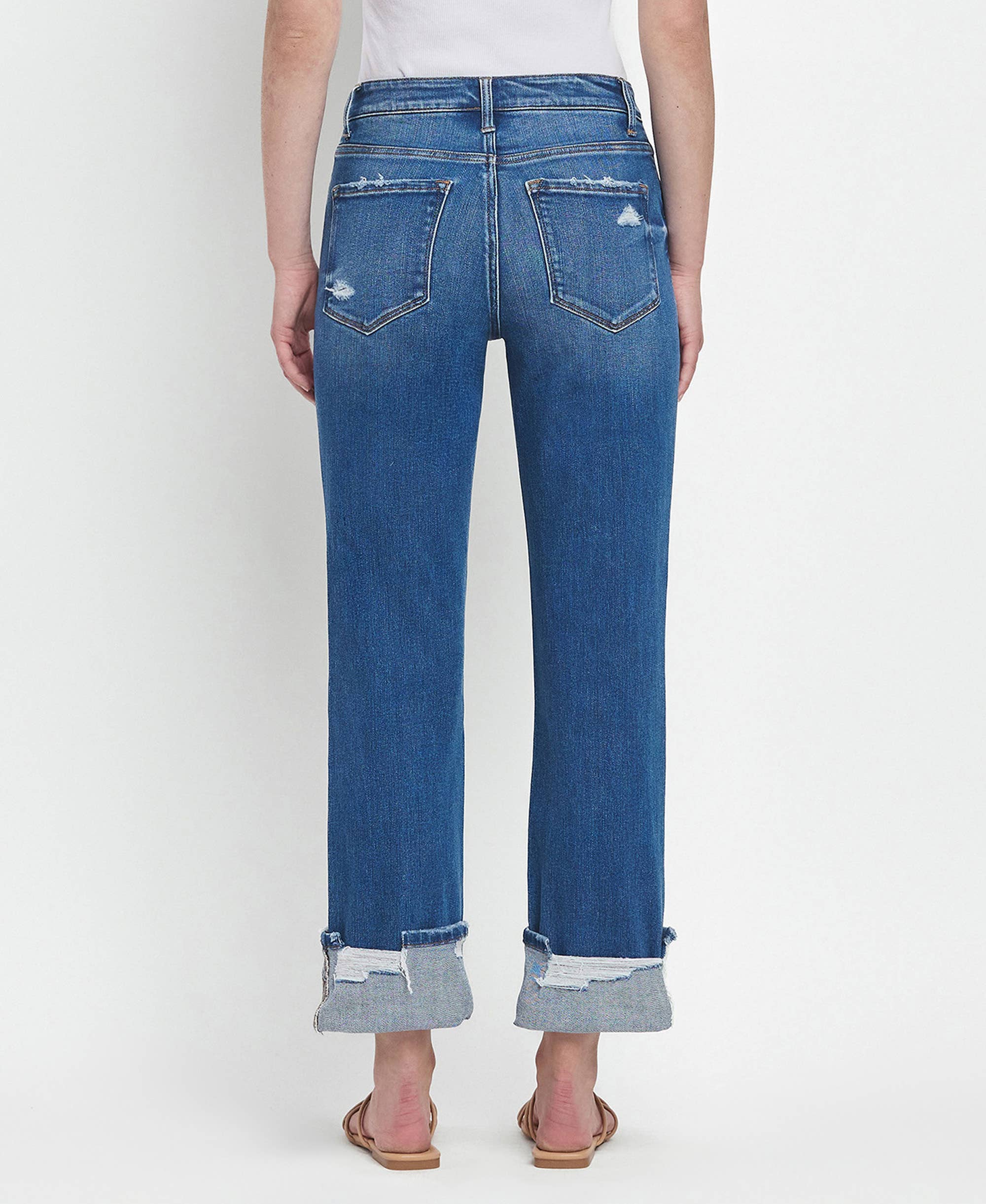 Victoria High Rise Cuffed Straight Jeans