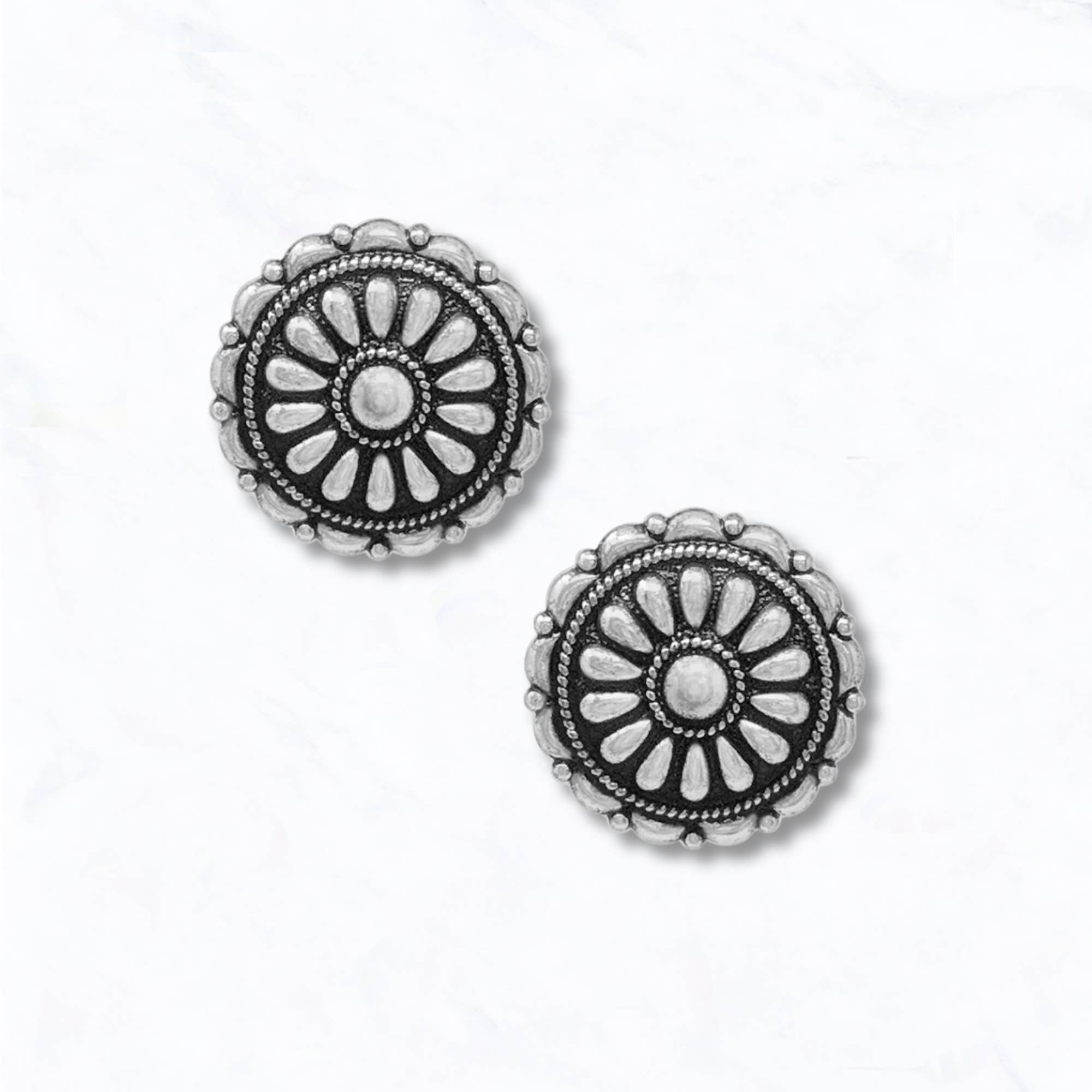 Round Silver Concho Stud Earrings