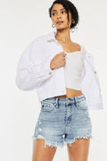 HIGH RISE FRAY HEM SHORTS *