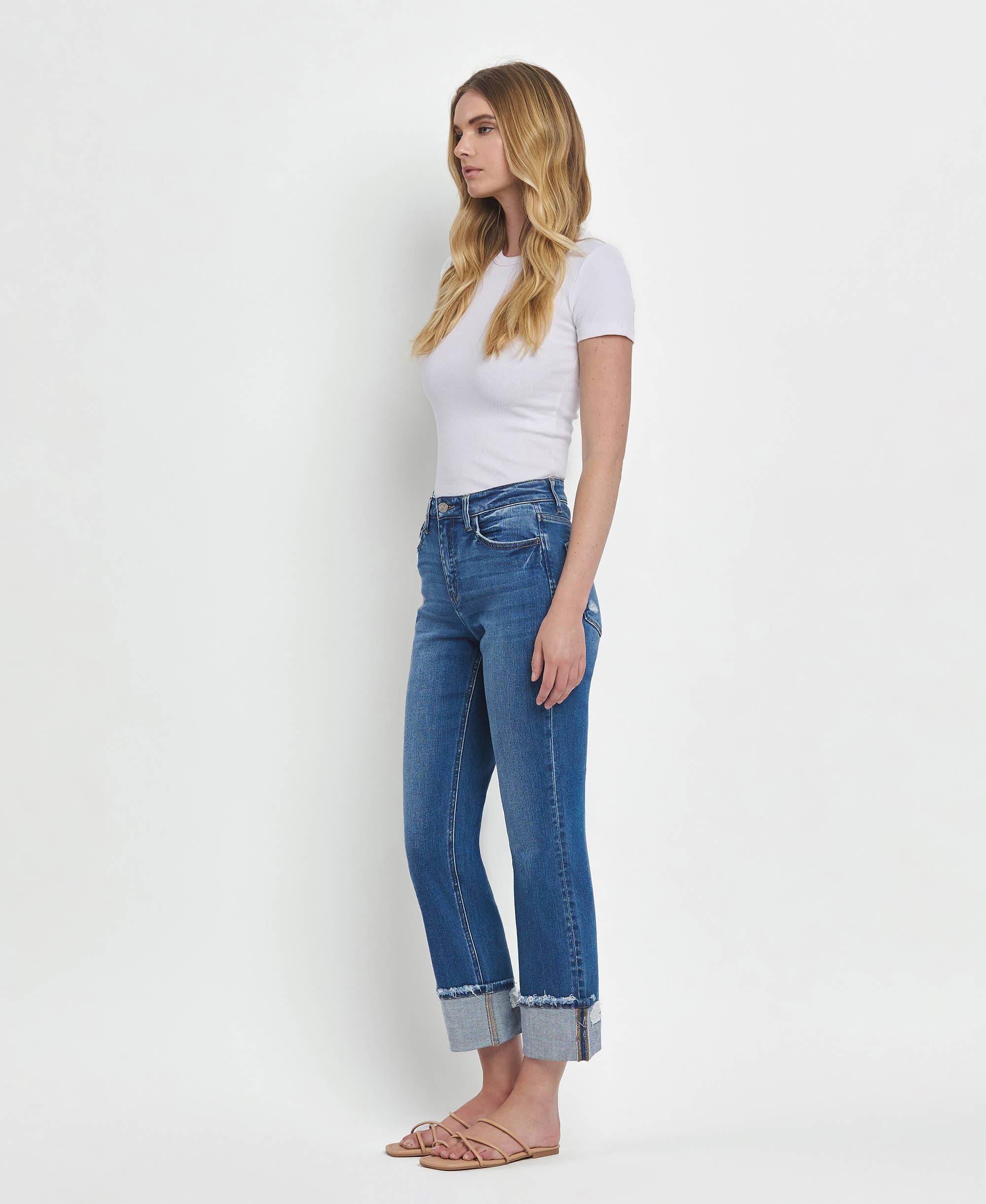 Victoria High Rise Cuffed Straight Jeans