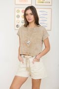 Washed Short Sleeve Boxy Knit Top