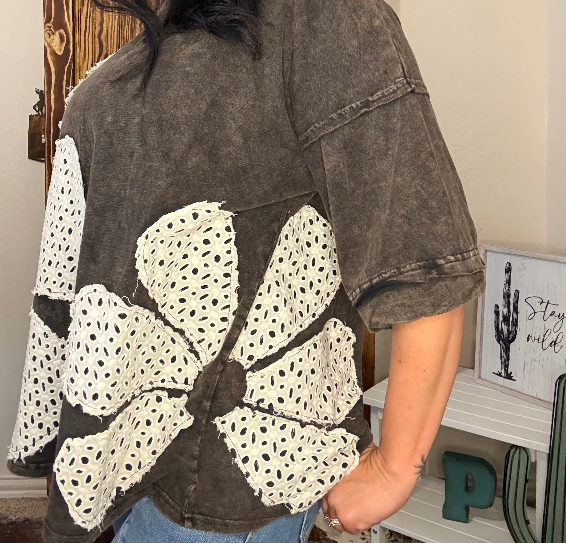 Black Cinched Floral Top