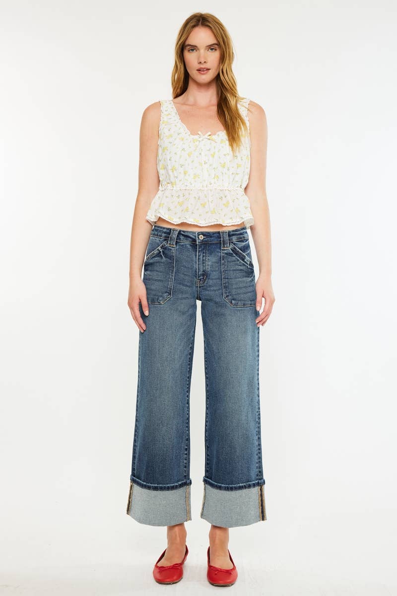 Kan Can Cropped wide leg Dark Wash Jeans KC2613D