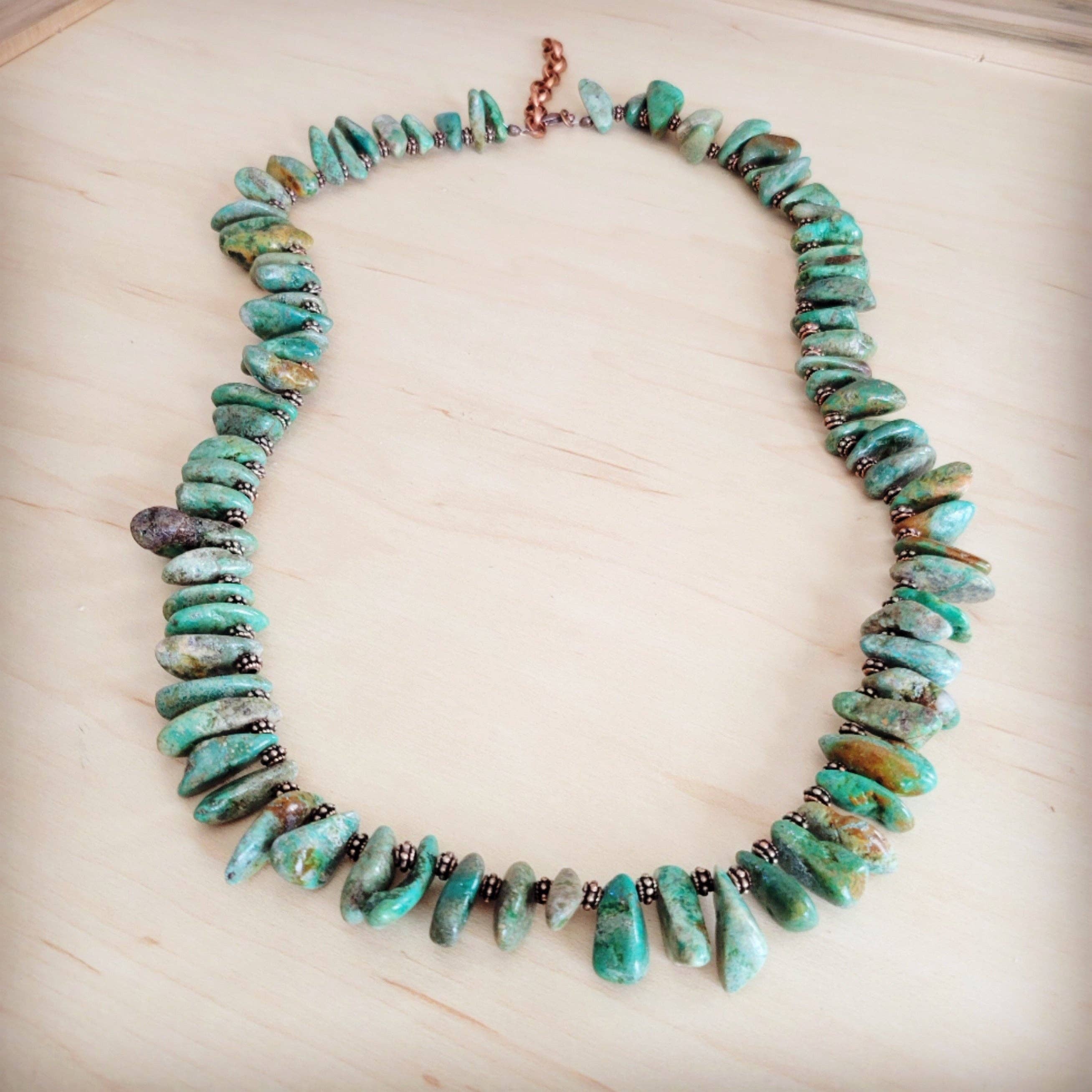 Natural Turquoise Stacked Stone Necklace Matinee Length
