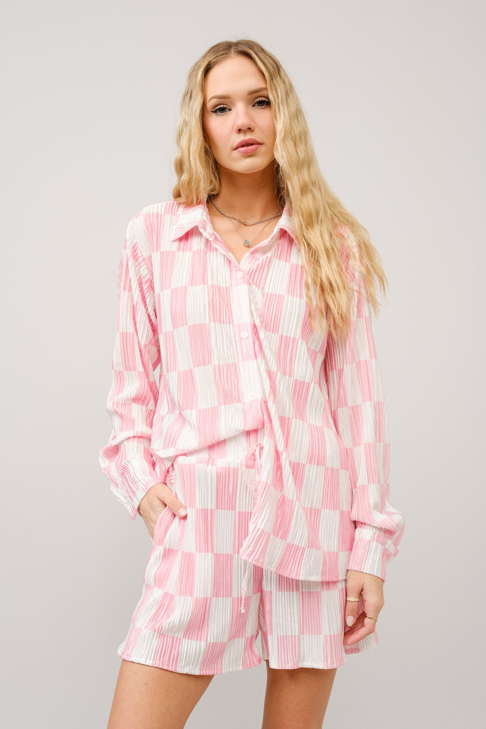 Pink Checkered Lounge Set