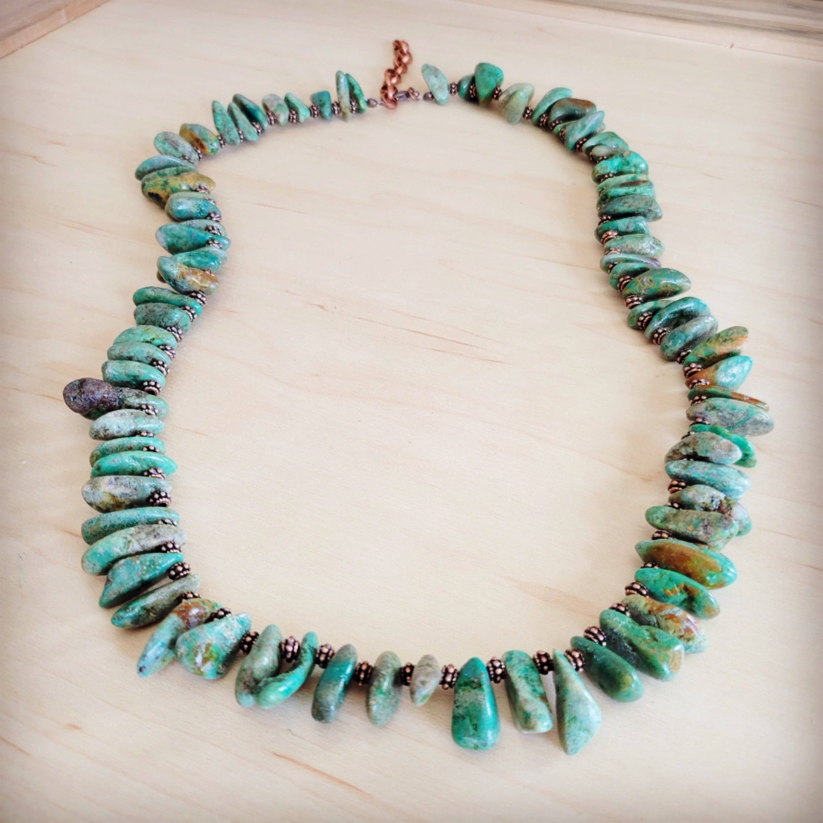 Natural Turquoise Stacked Stone Necklace Matinee Length