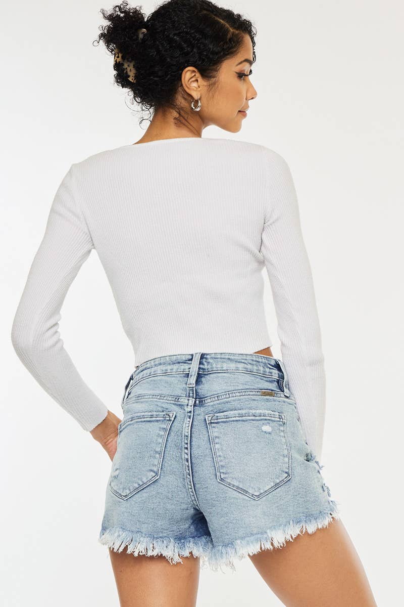 HIGH RISE FRAY HEM SHORTS *