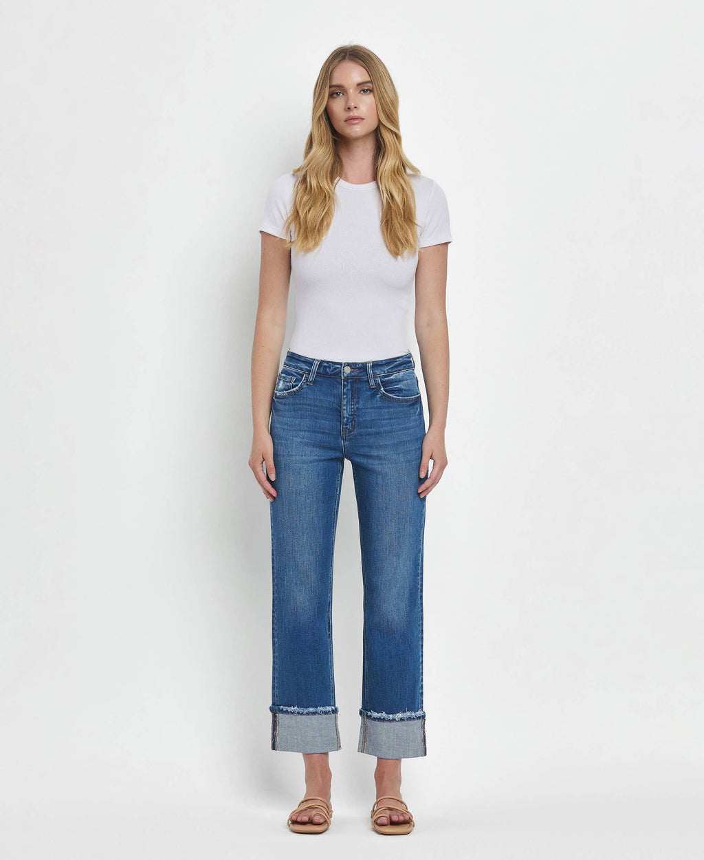 Victoria High Rise Cuffed Straight Jeans