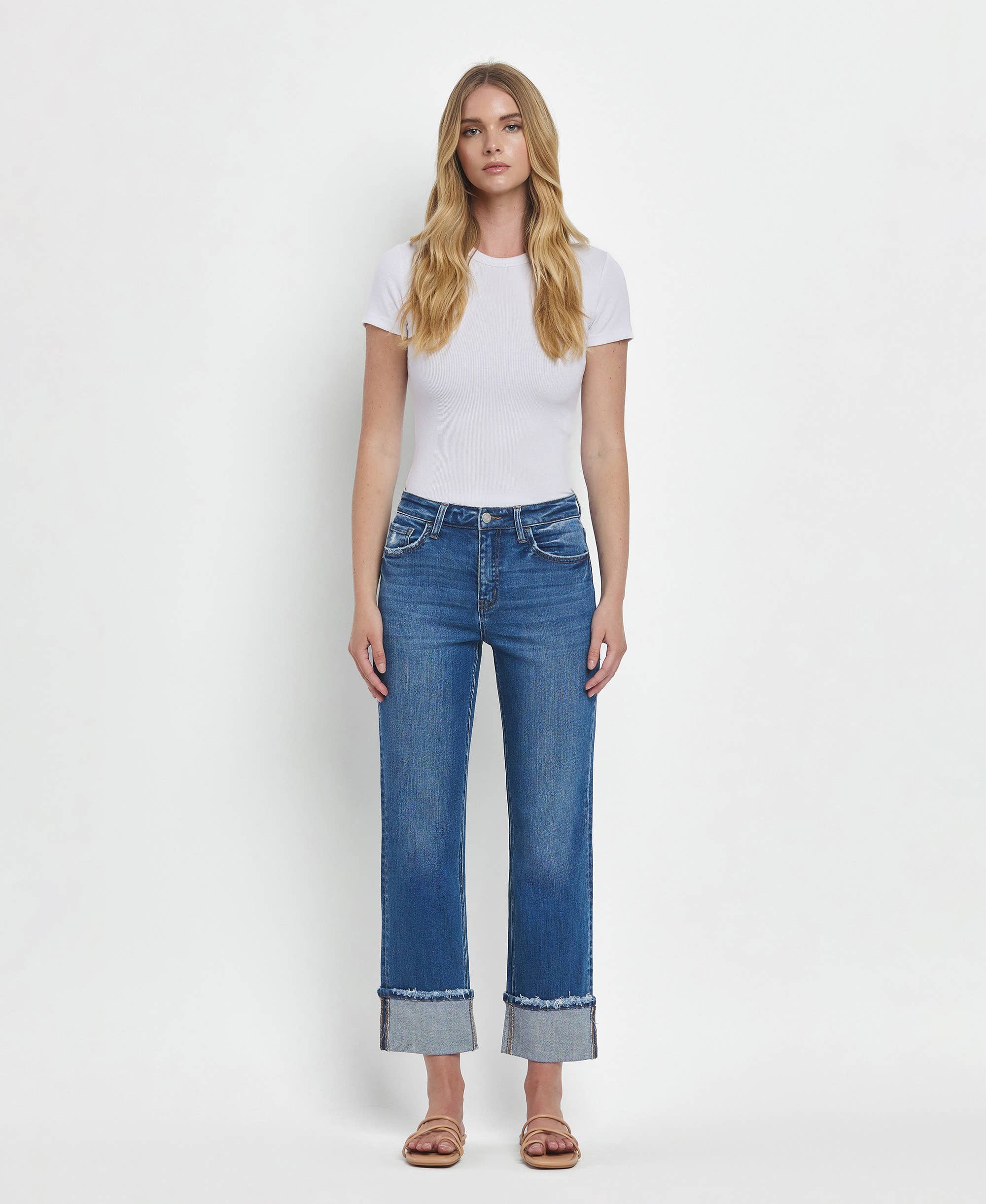 Victoria High Rise Cuffed Straight Jeans