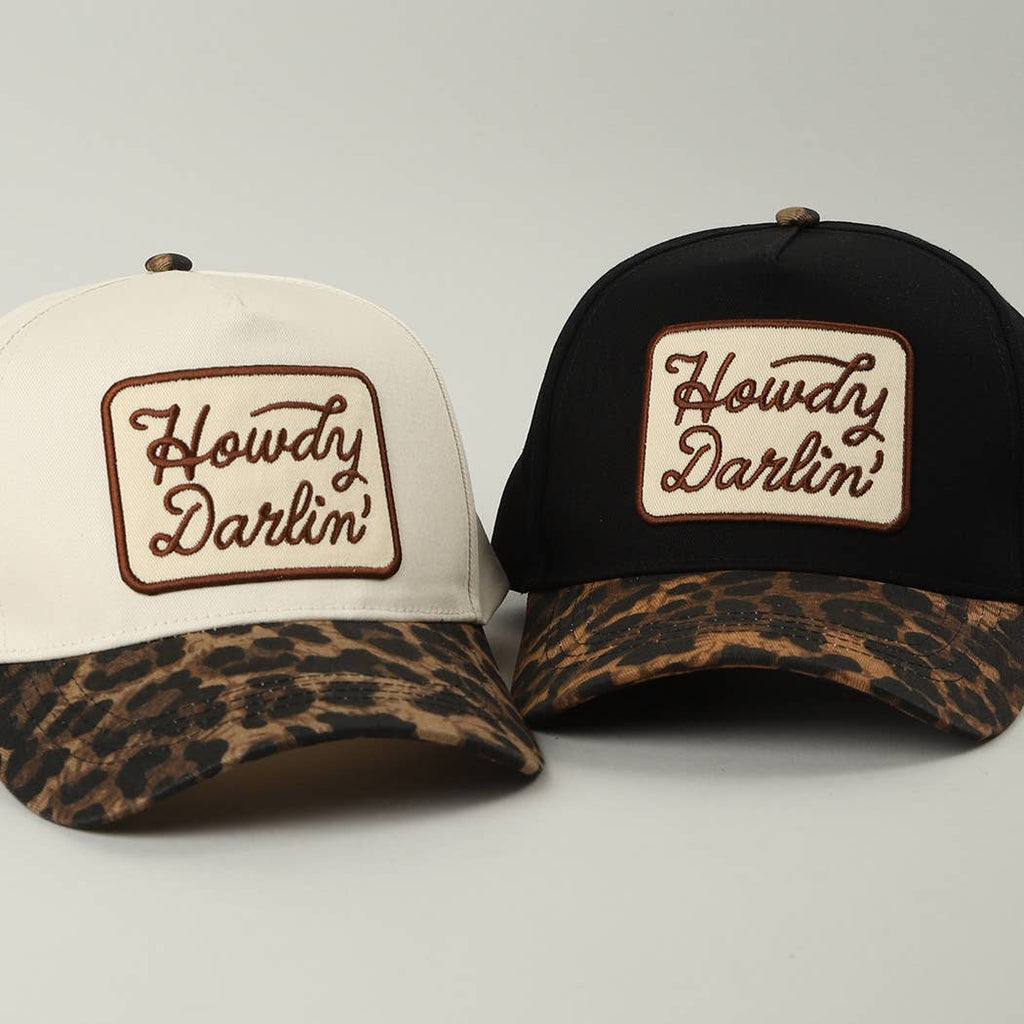 Howdy Darlin' Embroidered Leopard Brim Trucker Hat in Black