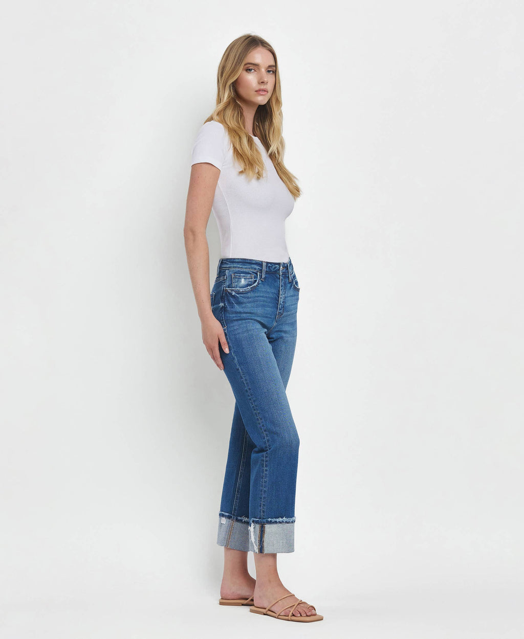 Victoria High Rise Cuffed Straight Jeans
