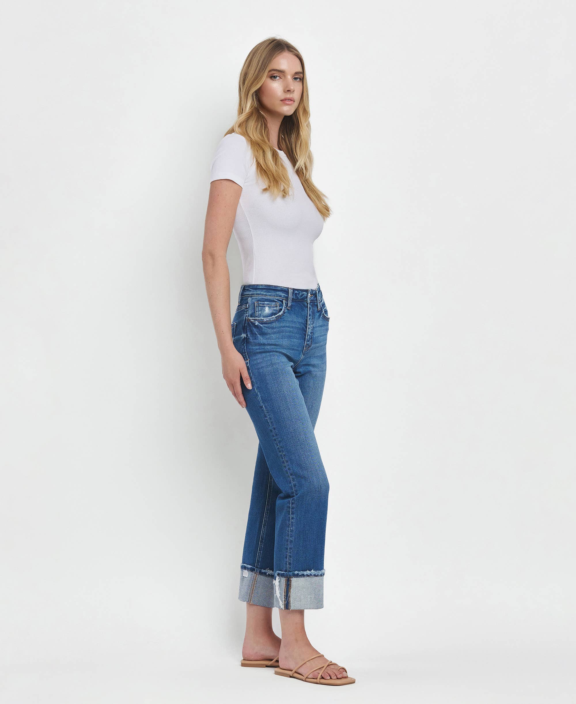 Victoria High Rise Cuffed Straight Jeans