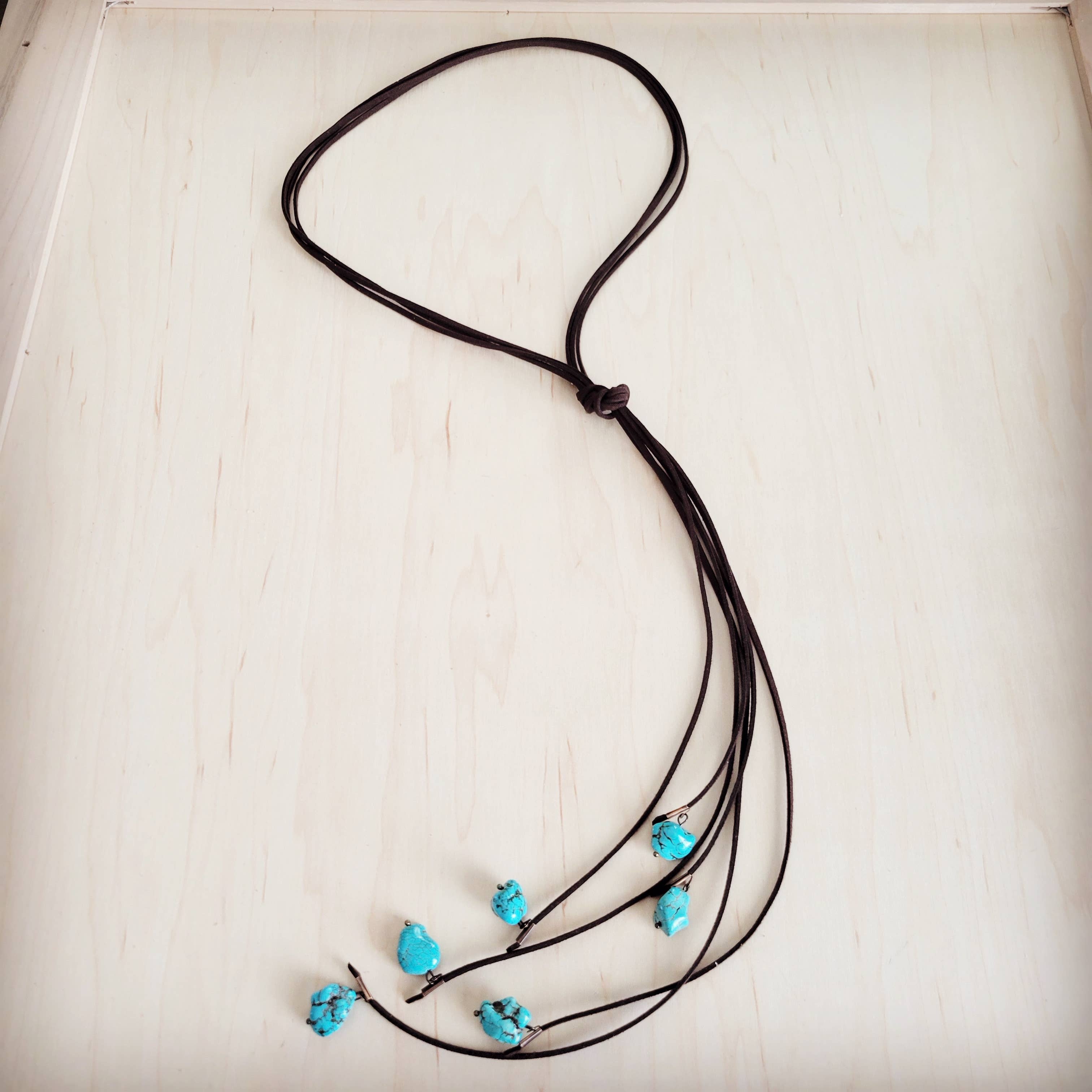 Leather Lasso Necklace with Turquoise Accents