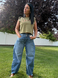 SLOUCHY BARREL DOUBLE WAISTBAND DETAIL JEANS PGA21767