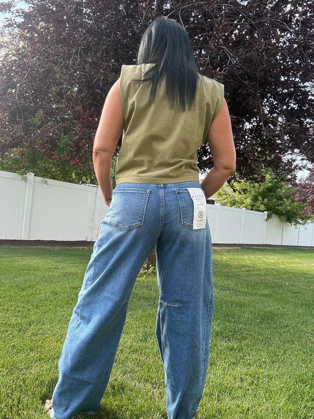SLOUCHY BARREL DOUBLE WAISTBAND DETAIL JEANS PGA21767