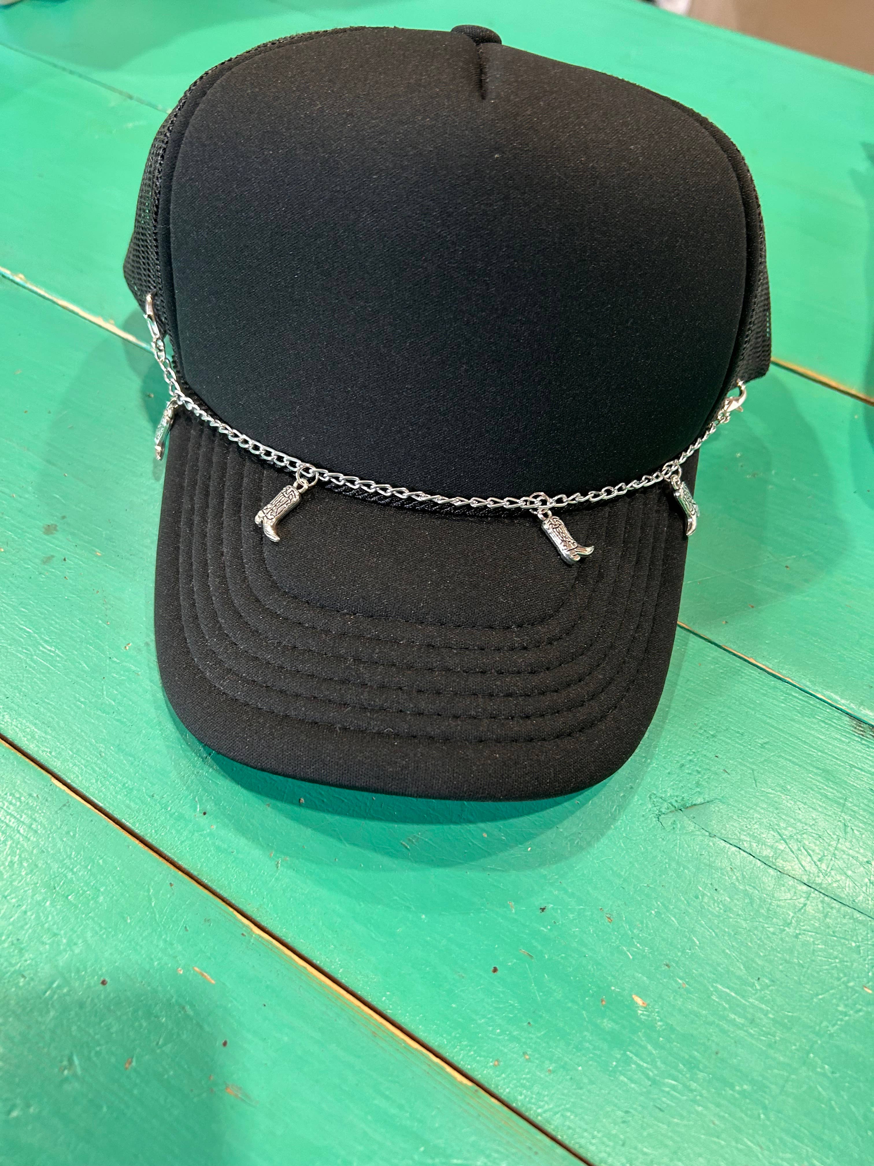 Silver Cowboy Boot Trucker Hat Chain