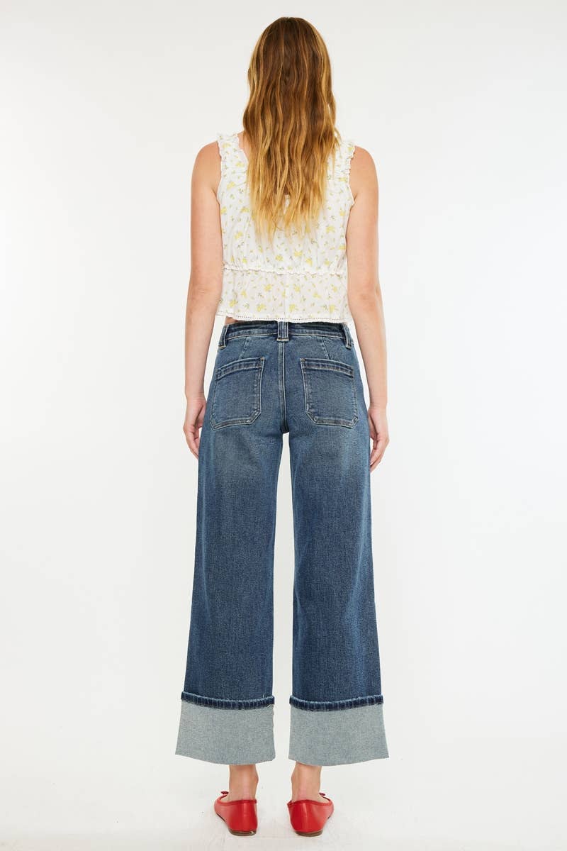 Kan Can Cropped wide leg Dark Wash Jeans KC2613D