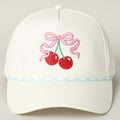 Cherry Ribbon Image Embroidery 5 Panel Trucker Hat