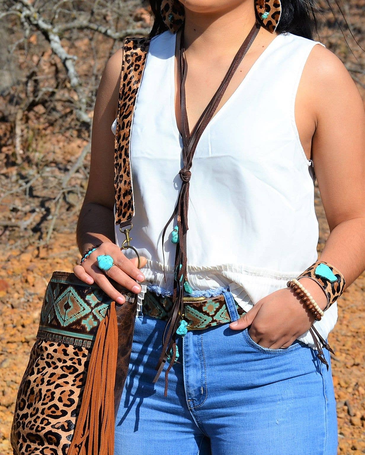 Leather Lasso Necklace with Turquoise Accents