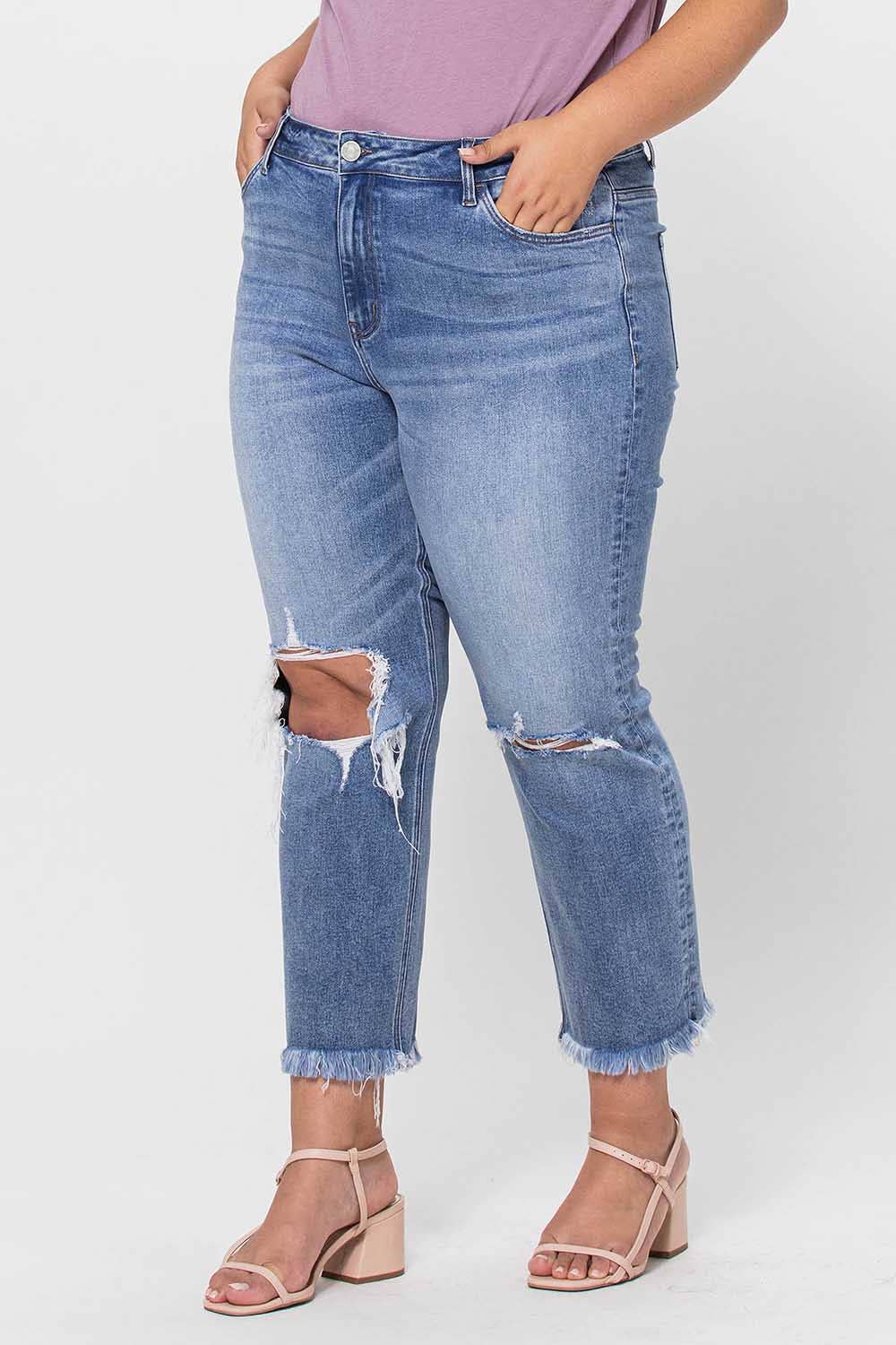 Jeanne Plus Size High Rise Crop Slim Straight Jeans