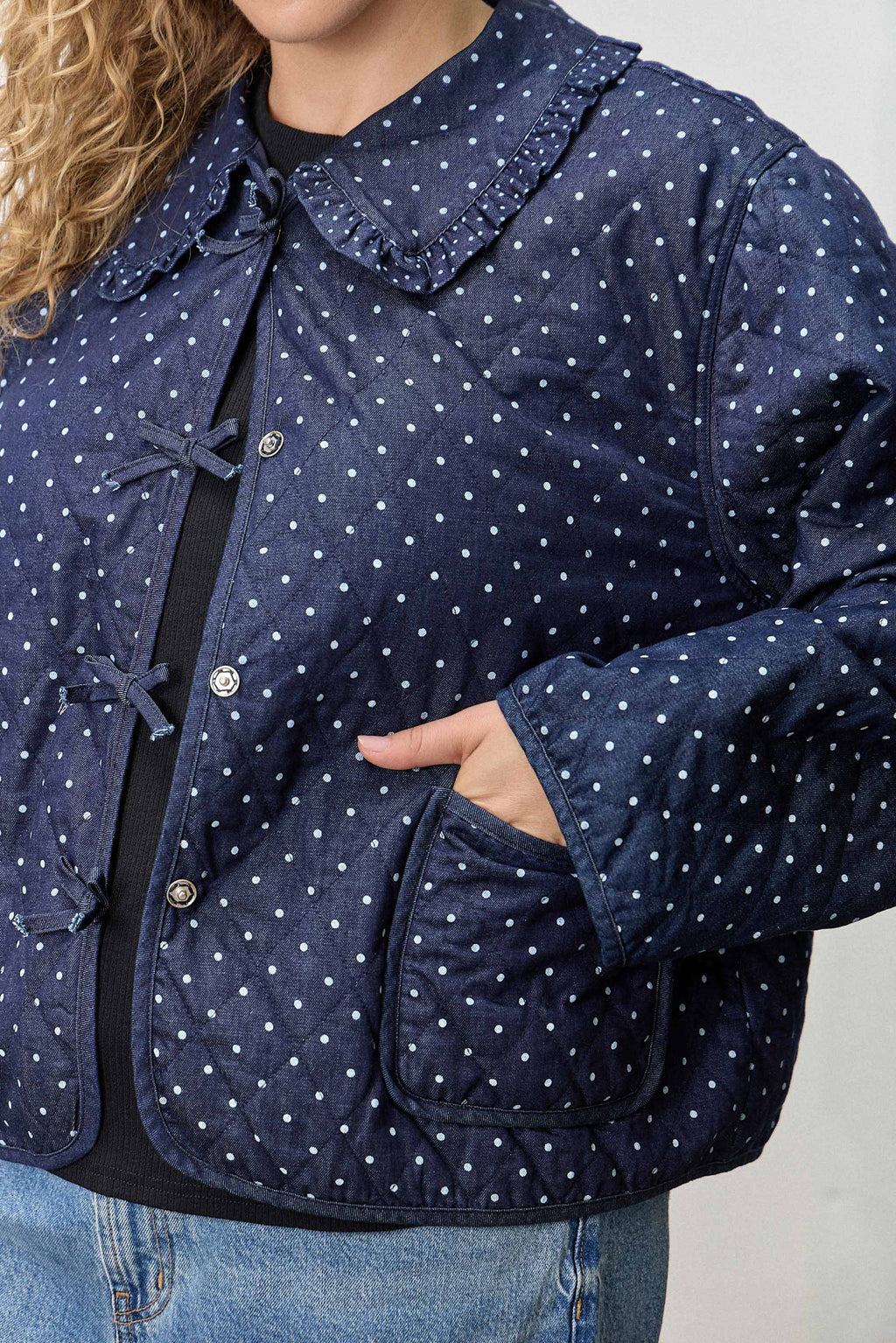 Polkadot Peter Pan Collar Jacket - Plus