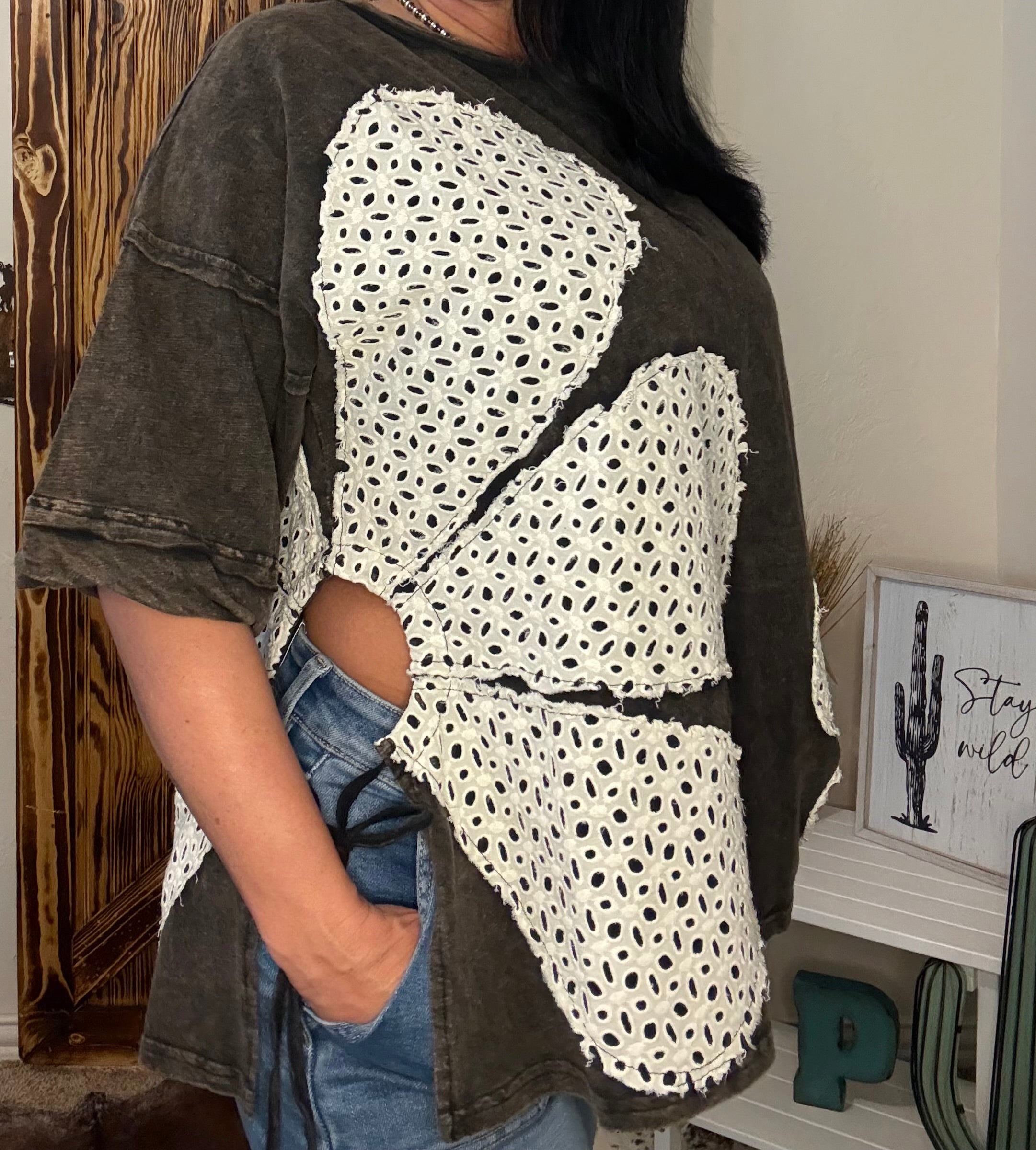 Black Cinched Floral Top