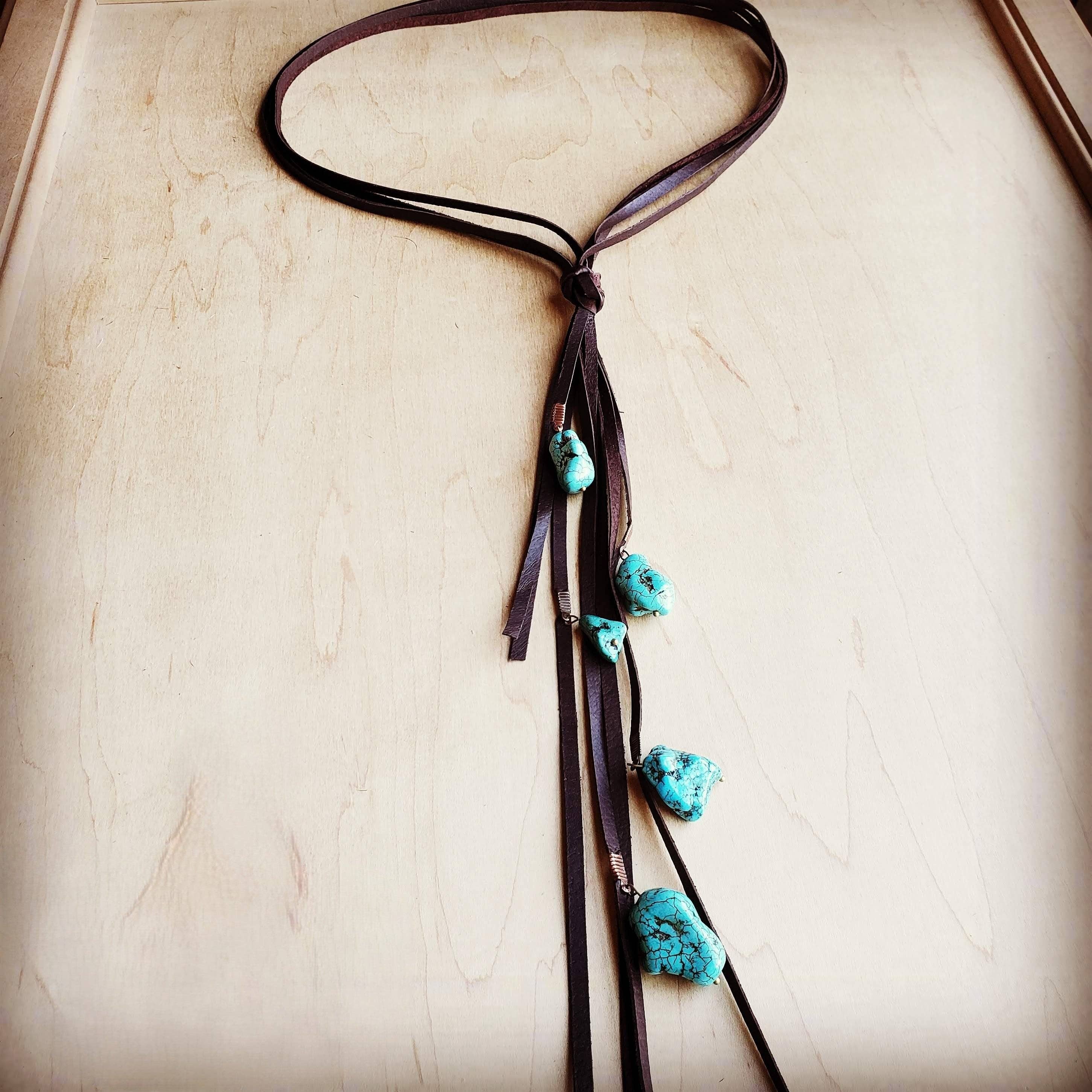 Leather Lasso Necklace with Turquoise Accents