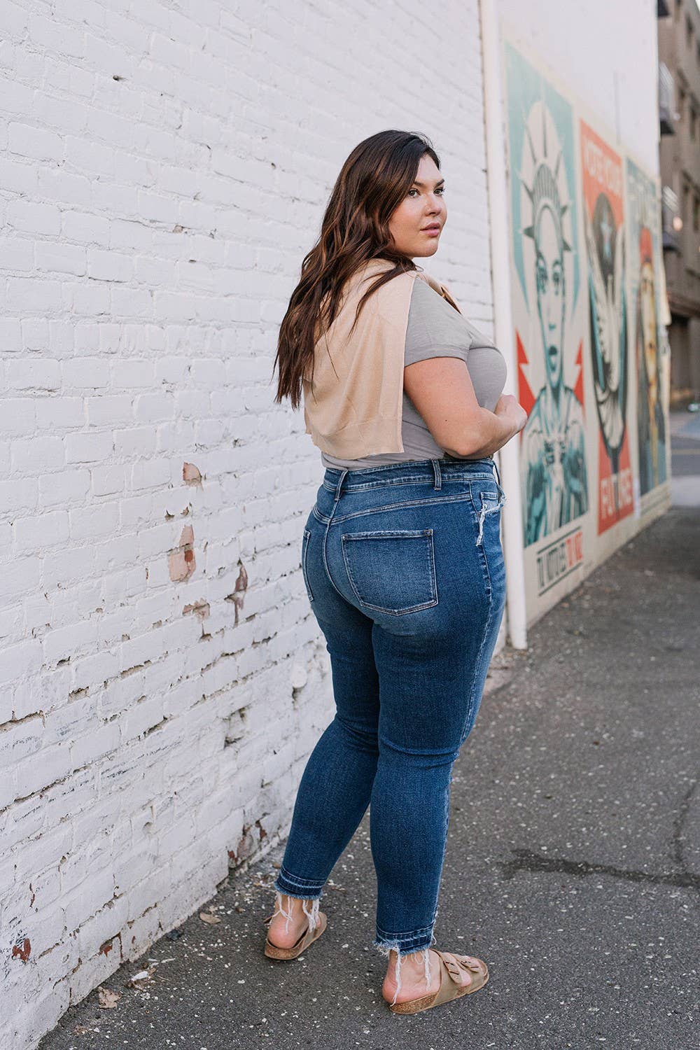 Haylie Plus Size High Rise Distressed Hem Crop Skinny Jeans