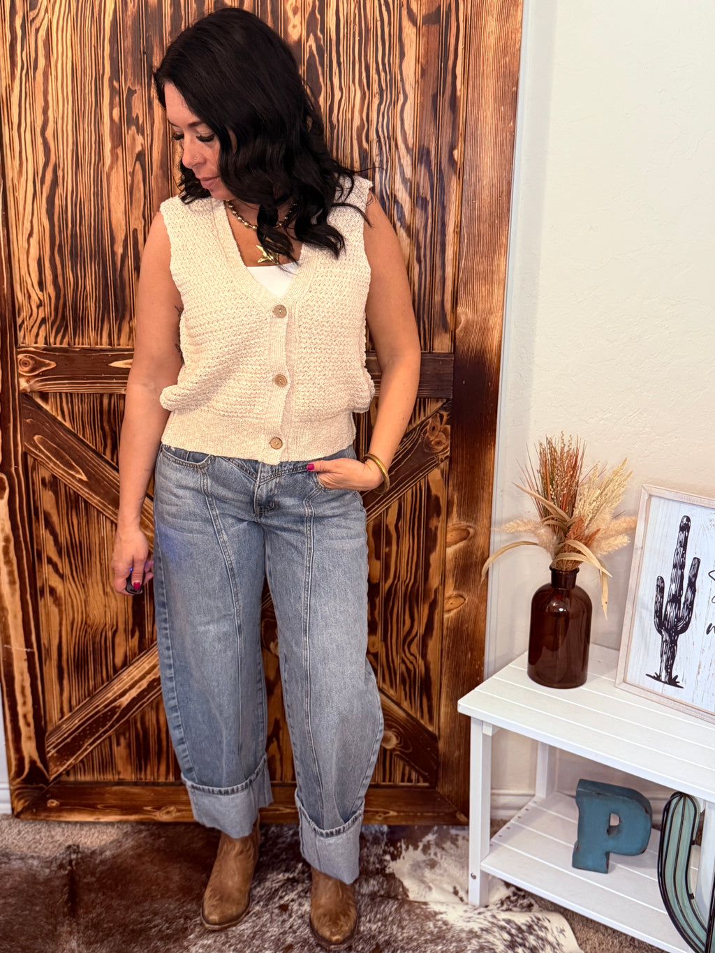High Rise Low Curve Western Barrel Jeans P8241M