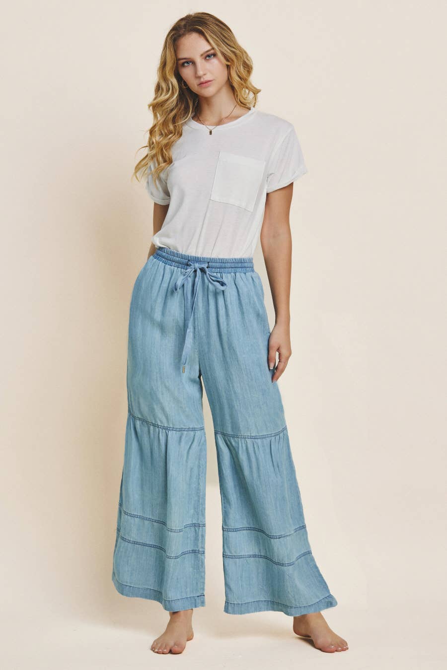 *Plus Washed Denim Tiered Wide Leg Pants APRIL 20-22