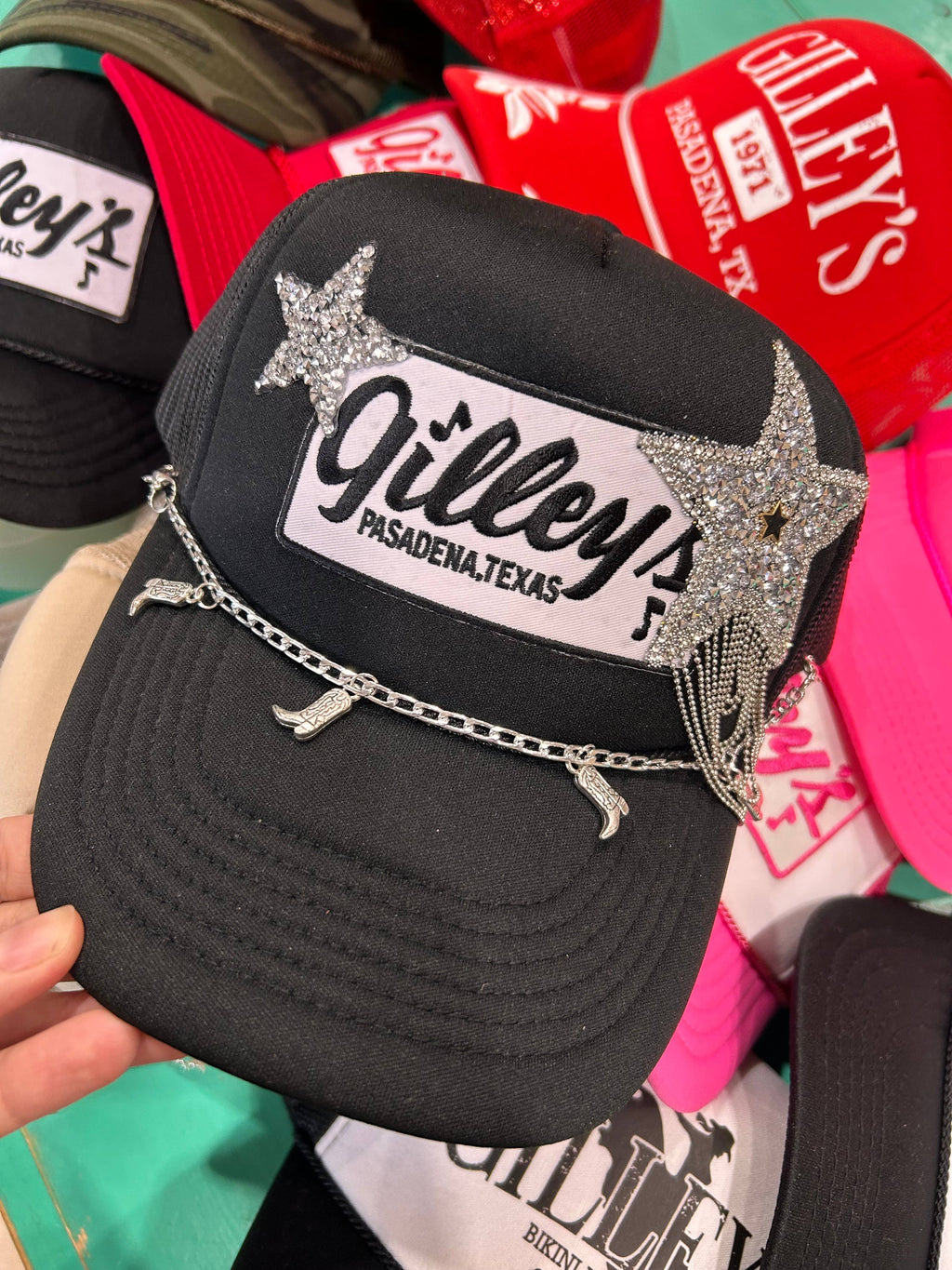 Silver Cowboy Boot Trucker Hat Chain