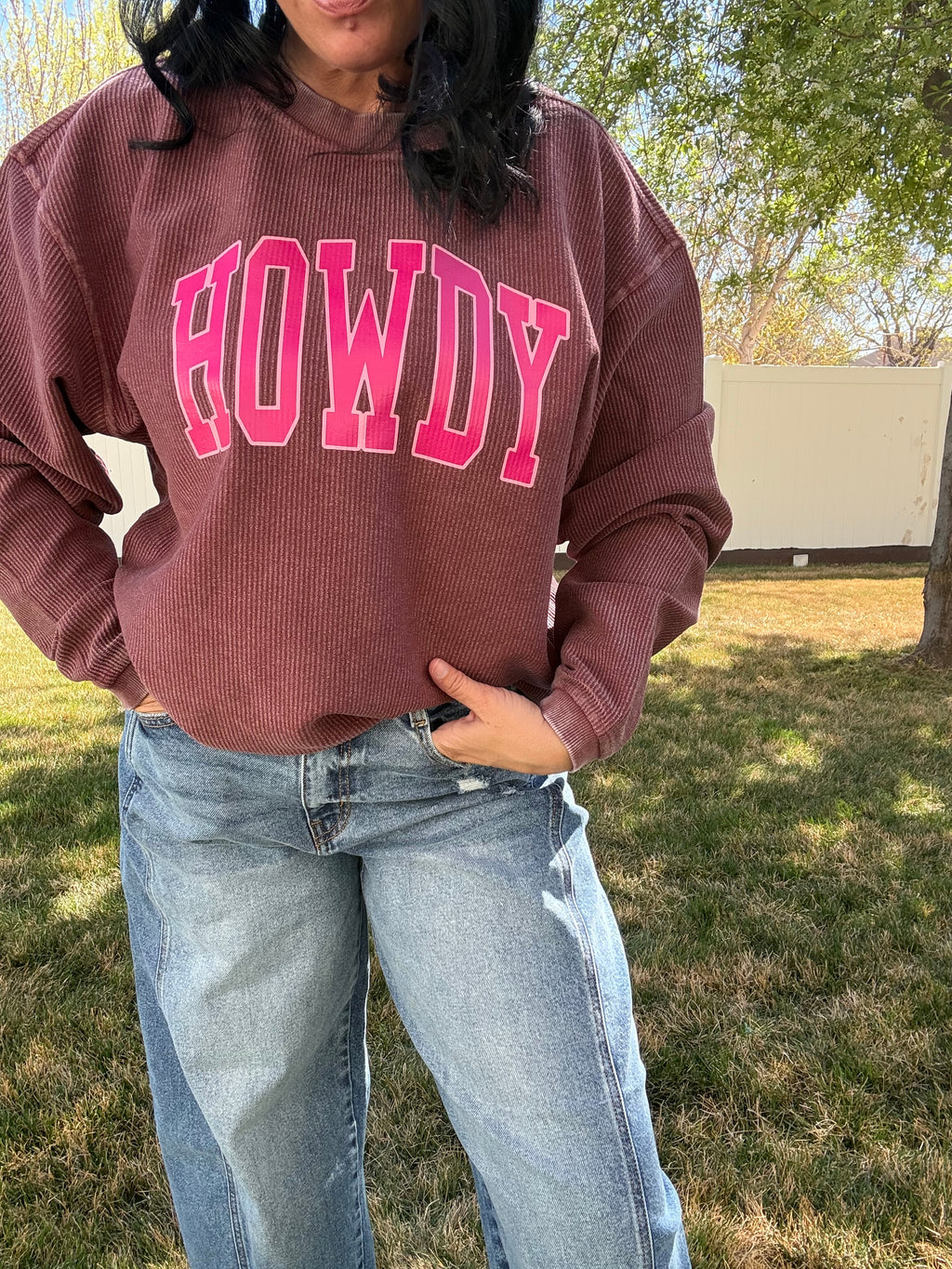 Howdy Maroon Ribbed Sweatshirt