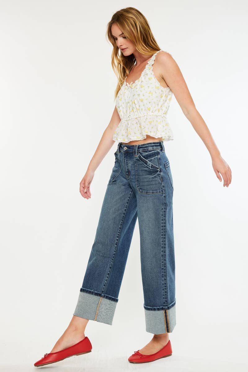 Kan Can Cropped wide leg Dark Wash Jeans KC2613D