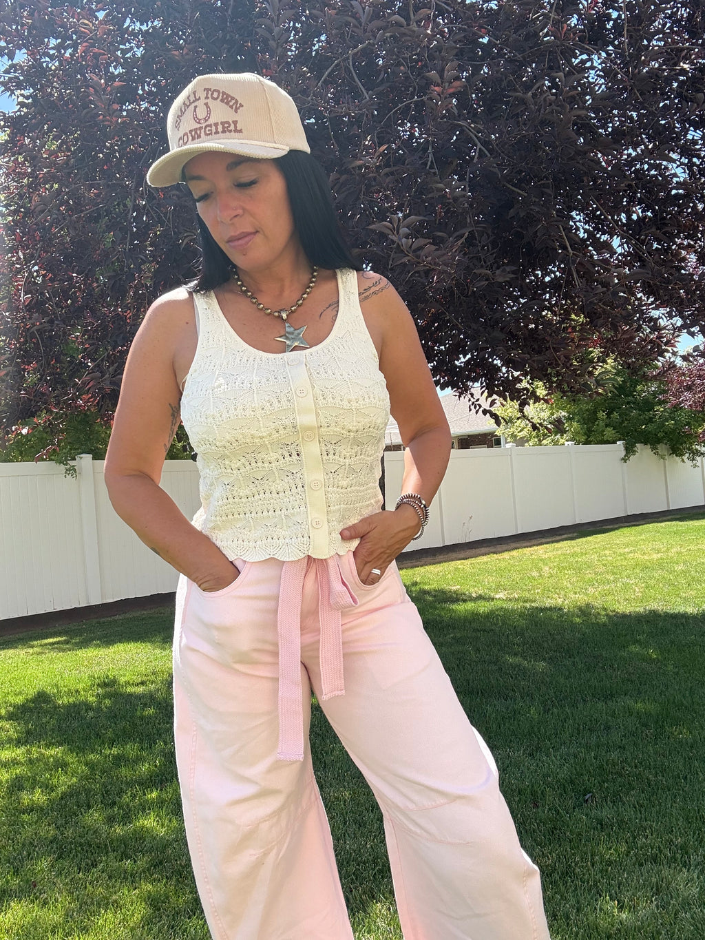 Cream Scalloped Hem Knit Tank
