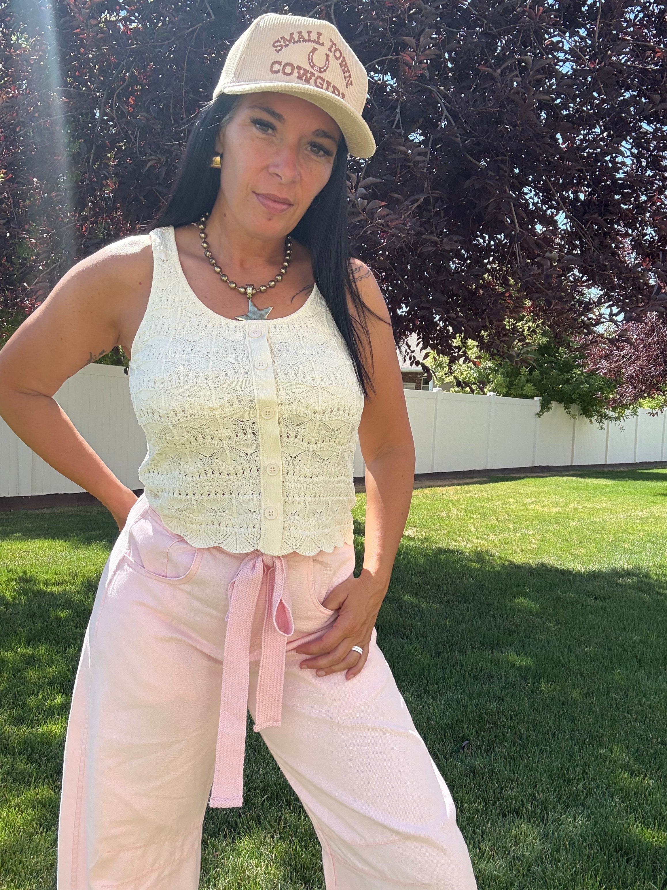 Cream Scalloped Hem Knit Tank