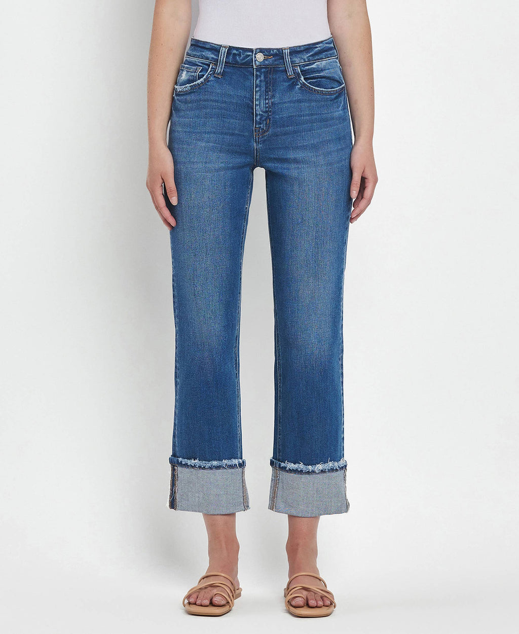 Victoria High Rise Cuffed Straight Jeans