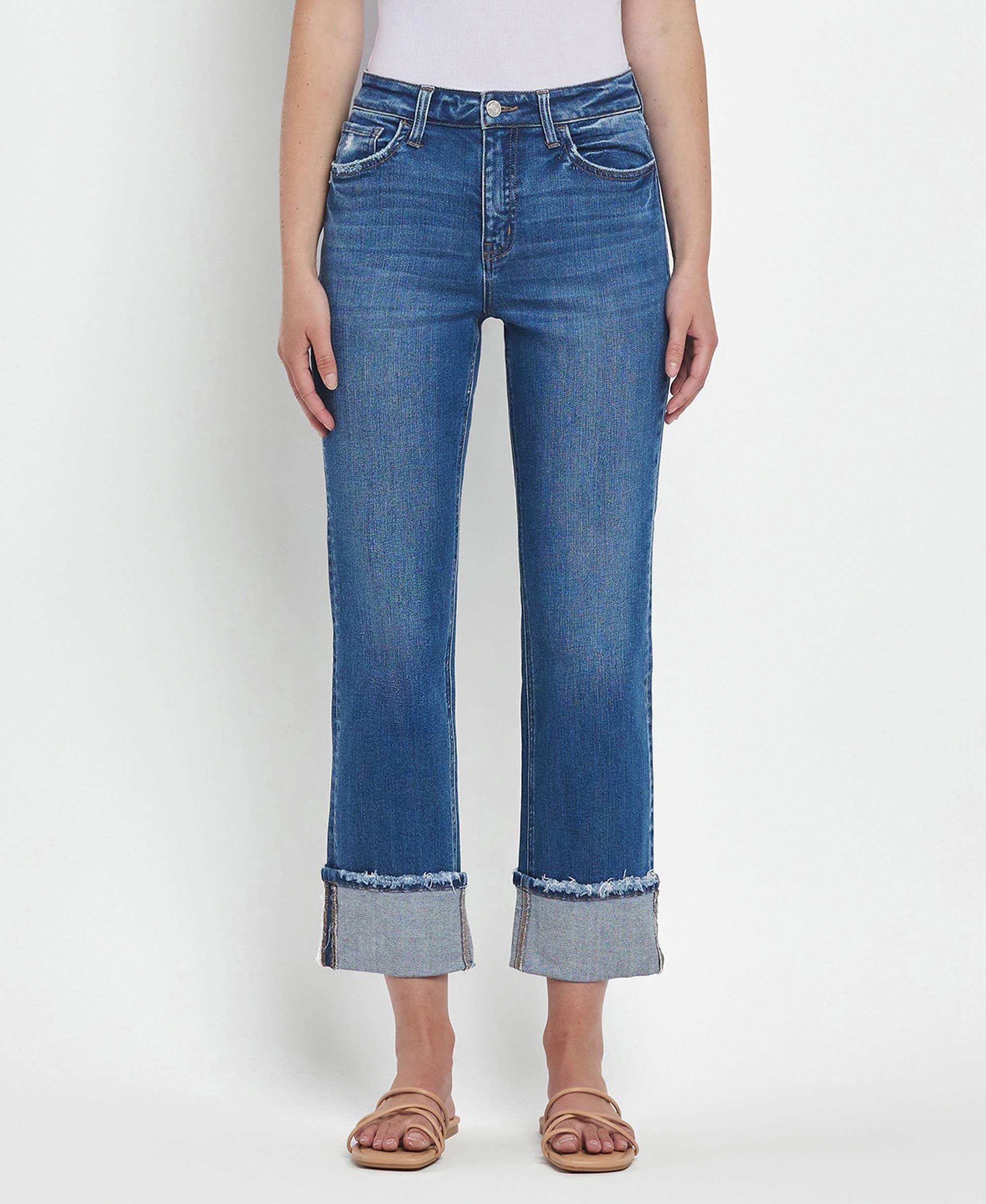 Victoria High Rise Cuffed Straight Jeans
