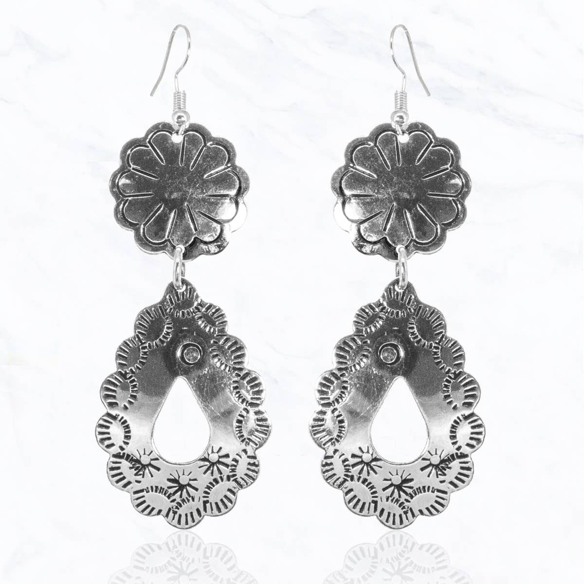 Cut Out Teardrop, Concho Dangle Earrings
