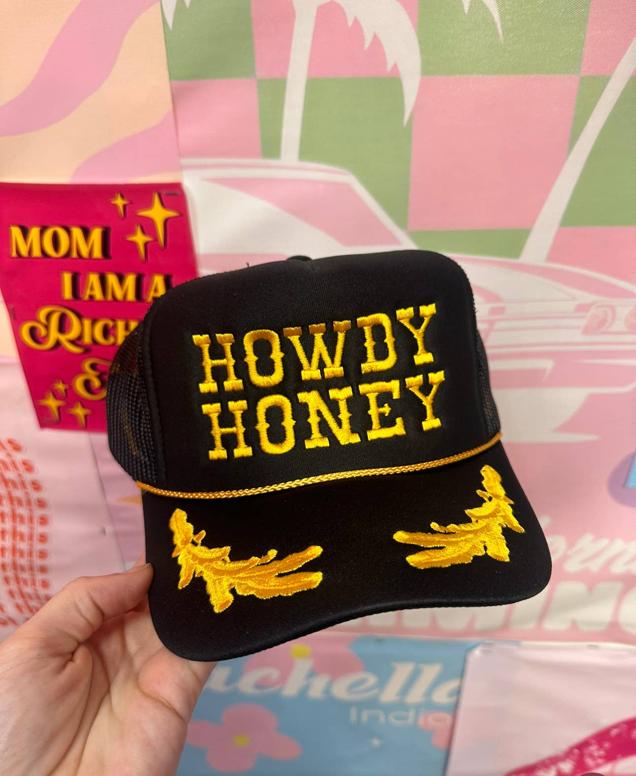 Black Howdy Honey Gold Trucker Hat