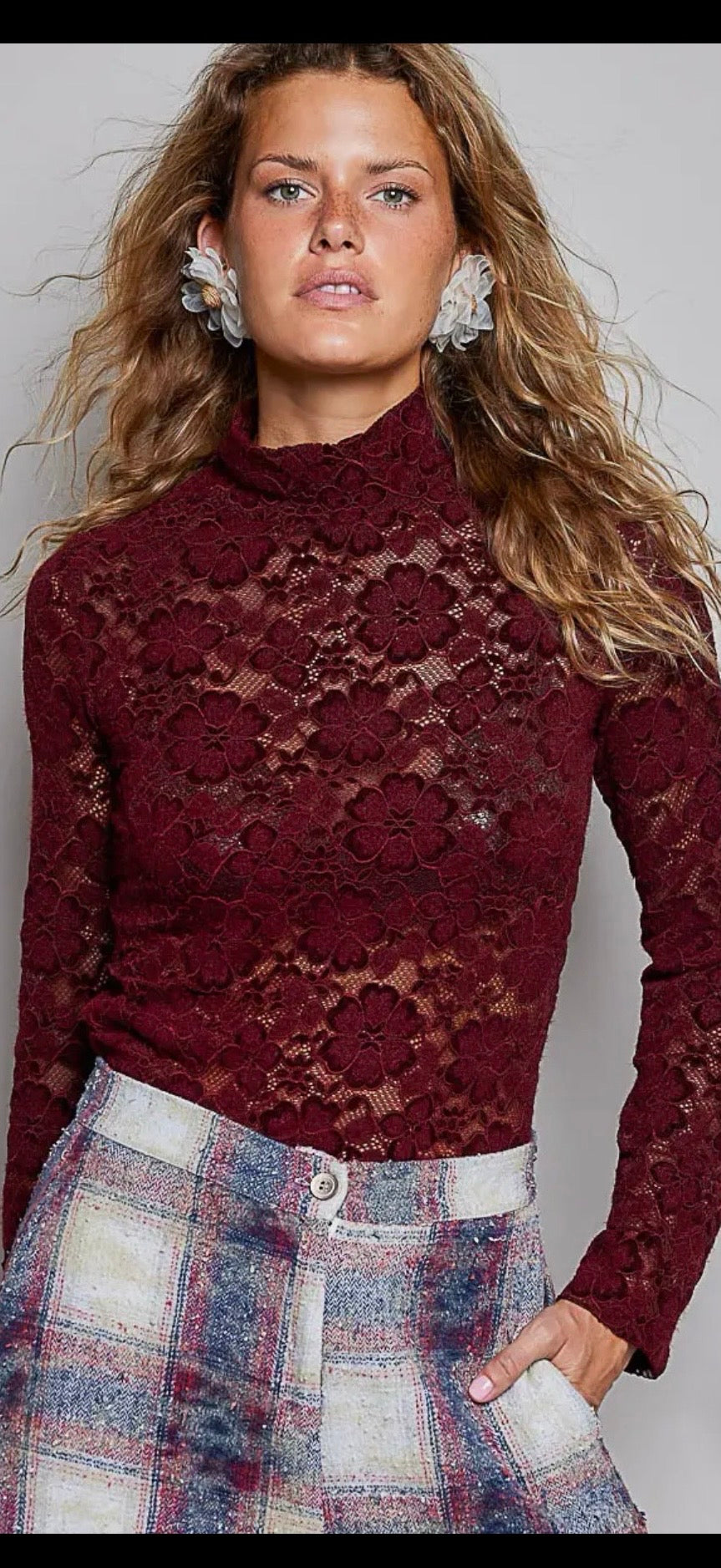 Lace Mock Turtleneck