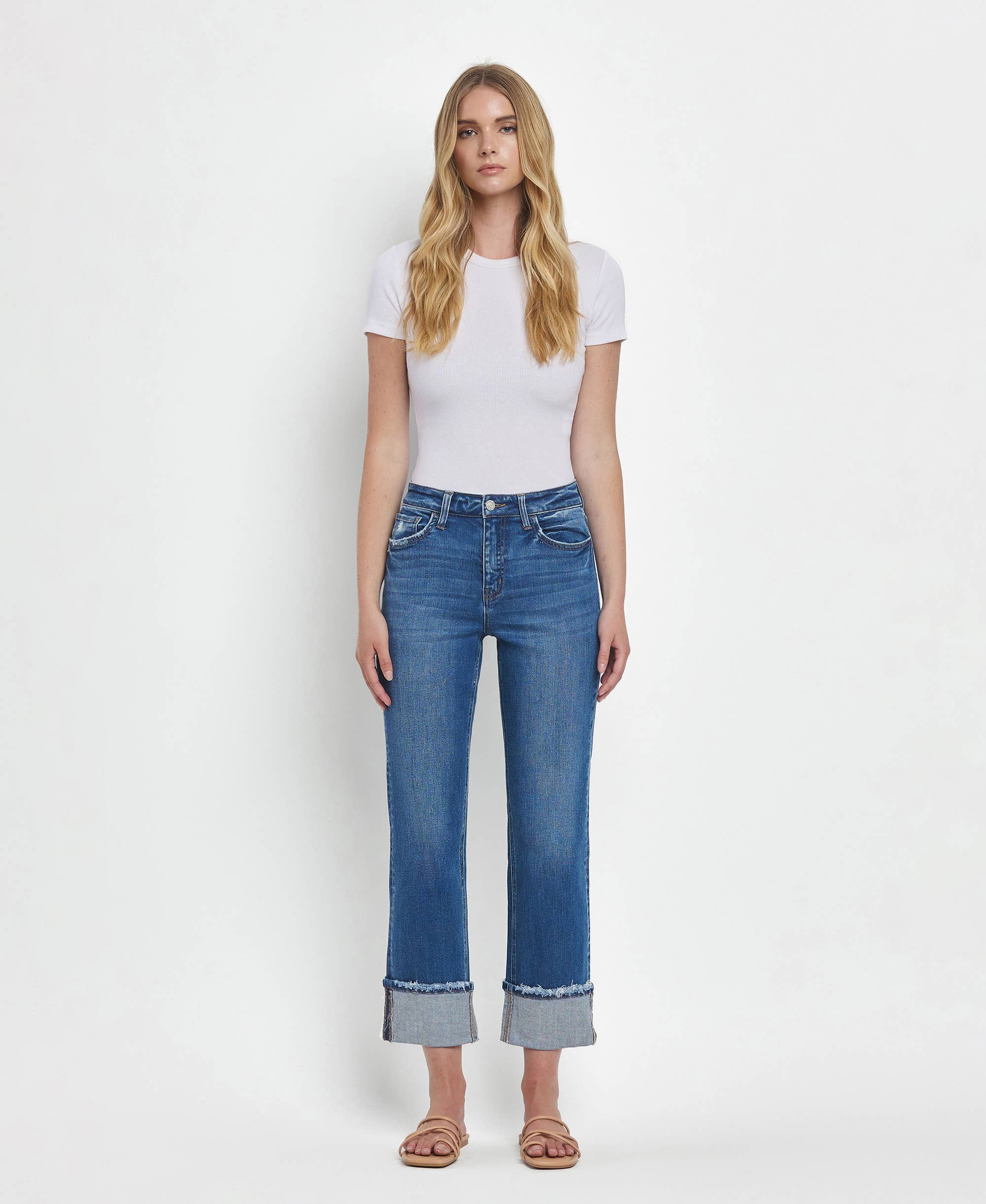Victoria High Rise Cuffed Straight Jeans