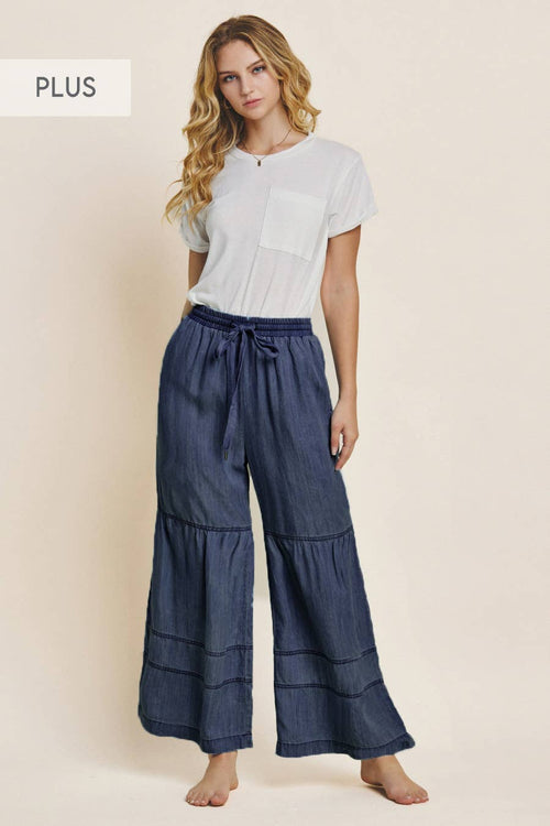 *Plus Washed Denim Tiered Wide Leg Pants APRIL 20-22