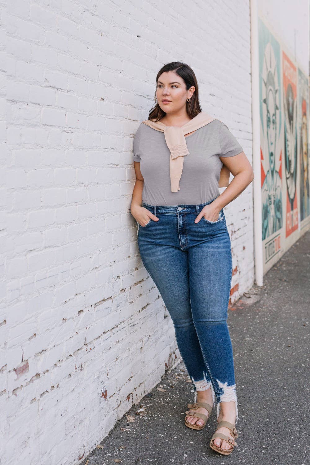 Haylie Plus Size High Rise Distressed Hem Crop Skinny Jeans