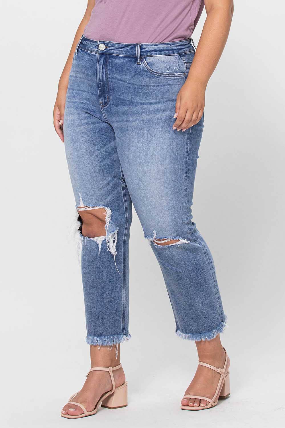 Jeanne Plus Size High Rise Crop Slim Straight Jeans